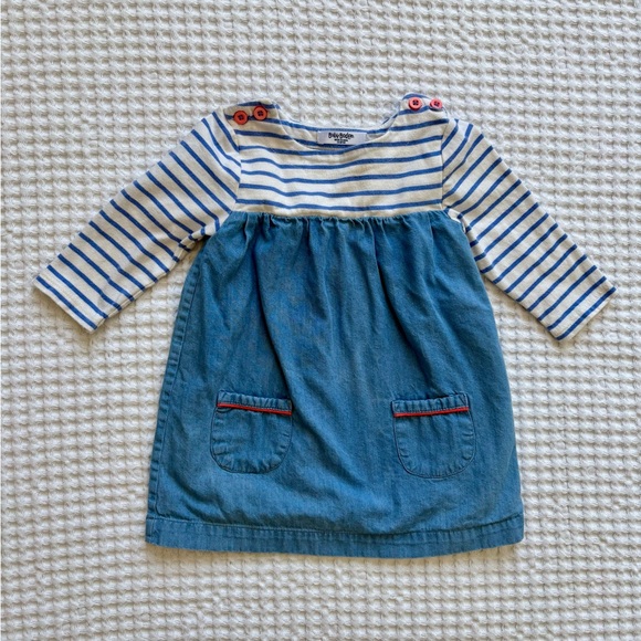 Baby Boden Other - Baby Boden Hotch Potch Chambray Denim Stripe Long-Sleeve Dress: 3-6M